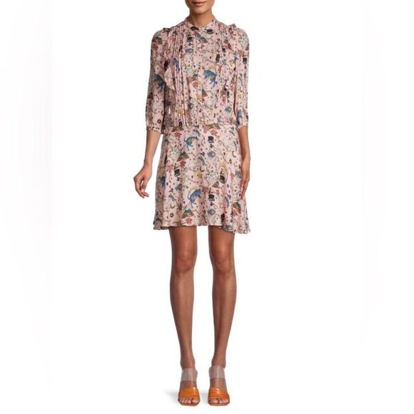 ZADIG & VOLTAIRE Remos Circus Pleated Shirt Ruffle Mandarin Collar Dress Sz XS - Picture 1 of 14